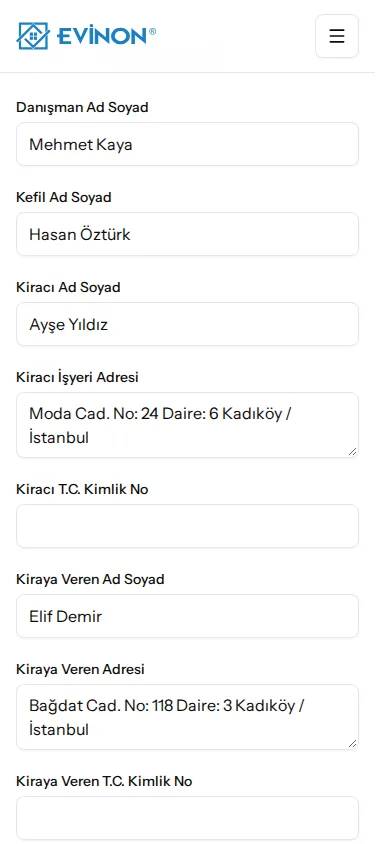 Kira sözleşmesi hazırlama aracından ekran görüntüsü
