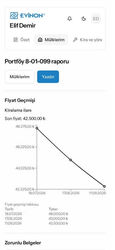 Müşteri panelinden ekran görüntüsü: Haftalık rapor